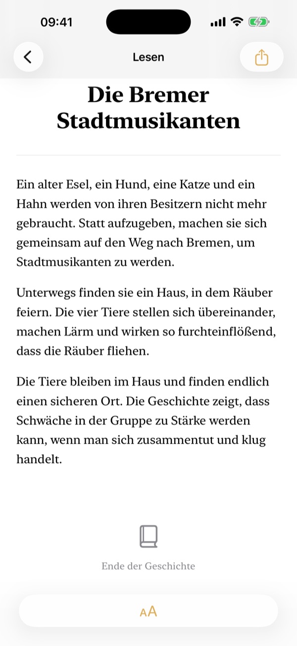 Immersiver Lesemodus für KI-generierte Geschichten