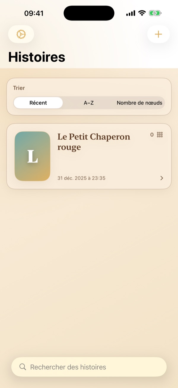 Bibliothèque d'histoires IA Talevonia montrant plusieurs projets d'écriture